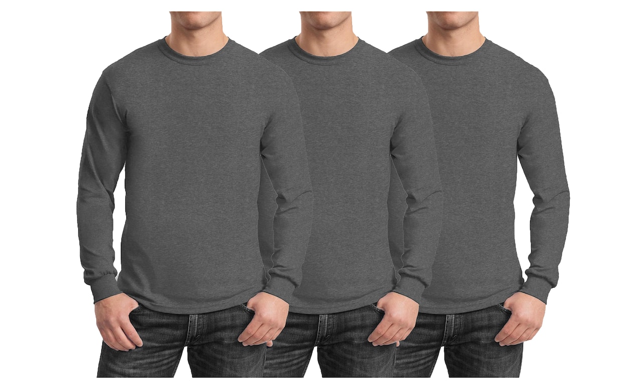 Galaxy By Harvic Long Sleeve Crew Neck Men's Egyptian Cotton-Blend T-Shirt 3 Pack